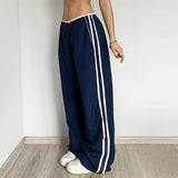 Sports Ribbon Color Casual Pants 2024 Spring And Summer New Elastic Waist Belt Loose Wide-Leg Trousers Tide-Outfit