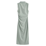 Spring Style Wrinkle Decorated Midi Dress 3152200-Outfit
