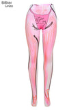 Sisterlinda Aesthetic Print Casual Women Two Piece Set Half Sleeve Crop Top+High Waist Leggings Skinny Stretchy Clubwear