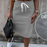 Skirts Suit Sleeveless Sweatshirt Solid Women Skirt Suits Slim Crop Tops+Split Drawstring Bottom Summer Fashion