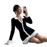 Small Fragrant Style Elegant Body V Collar Long-Sleeved Lotus Side Knitted