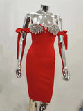 Hot Shiny Water Drill Nail Beaded Bow Tie Dress Exquisite Gorgeous Bandage