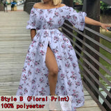 Off Shoulder Maxi Dress Celmia Women Lantern Sleeve Casual Loose Split Sundress Summer Buttons Party