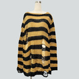 Gothic Punk Hole Stripe Tshirt Women Pastel Goth Fairy Grunge Harajuku Top Oversized Dark Aesthetic Emo alt