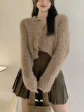 Autumn Knitted Cardigan Women Sweet Casual Kawaii Sweater Female Y2k Crop Tops Korean Fashion Clothing Jacket Coats