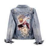 Autumn Women's Denim Jacket New Diamond Flower Long Sleeve Jeans Jackets Girl Short Outwear Vintage Cowboy Tops