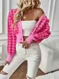 And Winter Tiger Pattern Lantern Sleeve Knitted Cardigan Sweater Short