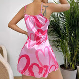 Sexy Bare-Back Color Halter Skirt Imitation Silk Nightskirt Summer Love Pajamas Short Skirt Women's Home Clothes-Outfit