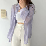Temperament Long-Sleeved Sunscreen Shirt Women 2025 Summer New Chiffon Shirt Air-Conditioning Shirt White