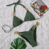 Toloer New Bikini, Gold Diamond Chain Split Swimsuit, Sexy Special Fabric Women's