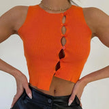 Winter Sexy Button Up Sleeveless Crop Knitted