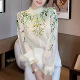 And Elegant Loose Floral Shirt 2023 Spring New Fashion Splicing Age-Reducing Waist And Thin Blouse Ladies-Outfit