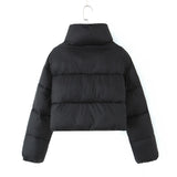 New Standing Collar Hidden Button Bread Suit Short Cotton-Padded Coat-Outfit