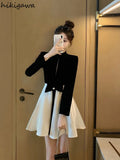 Vestidos De Mujer Temperament Black Woman Dress Stand Neck Hollow Out Slim Waist Robe Femme Fashion Tunic Vintage