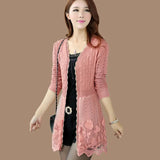 Knit Cardigan Sweater Casual Elegant Fashion Slim Solid Color Long sleeve Lace Long Cardigan Female Outwear Tops