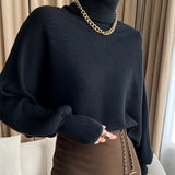 Khaki Big Size Knitting Sweater Loose Fit Turtleneck Long Sleeve Women Pullovers New Fashion Autumn Winter 2023