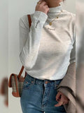 Velvet Bottomed Shirt With Autumn And Winter Foreign Style Long Sleeves 2023 New Half-High Collar Velvet Thickened T-Shirt Blouse-Outfit