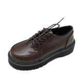 Graduation party Platform Casual Shoes Spring Autumn Women Oxford Shoes Flat on Black Lace Up Leather Shoes Sewing Round Toe zapatos
