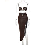 Graduation party Two Piece Sets Womens Outifits Sexy Tube Top Hollow Out Spring Summer New Solid Color Slit Long Skirts Elegant Dresses for