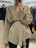 Sweater Jackets Women's Clothing Bandage Temperament Sueter Mujer Loose Casual Knitted Cardigan Y2k Tops Pull