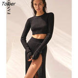 Winter Cotton Two Piece Set Women Dress Long Sleeve Top Split Button Maxi Pleated Skirt Suit Elegant Solid Knit