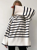 Women Sweater Turtleneck Oversize Pullover For Winter 2022 Women's Striped Sweaters Warm Jumper Thick Sweater For Women