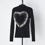 Black Patchwork Mesh Women's Sweater Turtleneck Long Sleeve Korean Fashion Slim Colorblock Sweaters Female 2021