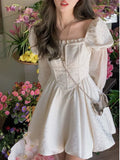 Summer Lolita Mini Dress Y2k Casual Long Sleeve Lace Vintage Elegant One Piece Dress Korea Outwear Short Party Dress