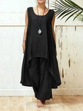 Sets 2023 Two Piece Set Elegant Women Bohemian Party Sleeveless Irregular Tops Wide Leg Pants Solid Leisure Streetwear Suit-Outfit