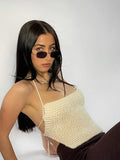 2022 Summer Y2K Green Knitted Strapless Crop Top Women Sleeveless Patchwork Vintage Bandage Sexy Tank Tops
