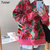 Pattern Knitting Sweater Lazy O-neck Loose Jacquard Outerwear Long Sleeve Top Thick Knitting Coat Female Pullover