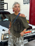 Cloth Forget Y2K Hottie Style Retro Print Loose T-Shirt To Make Old Design Sexy Shoulder Street Hop