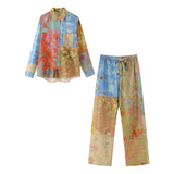 New Spliced Print Shirt 3287178 Pajamas Flared Pants 3291177-Outfit