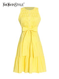 Vintage Tank Dress For Women Round Neck Sleeveless High Waist Loose Solid Mini Dresses Female Summer Clothing