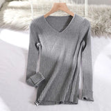 2022 basic v-neck solid autumn winter Sweater Pullover Women Female Knitted sweater slim long sleeve badycon sweater