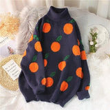 2022 Autumn Winter Sweaters Pullover Cherry Pattern Long Sleeve Sweater Women Turtleneck Knitted Jumpers Sweater