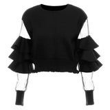 Loose Fit Green Mesh Ruffles Sweatshirt New Round Neck Long Sleeve Women Big Size Fashion Tide Spring Autumn 2023