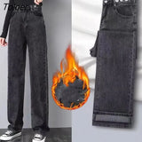 Autumn Winter High Waist Baggy Jeans Women 2023 Wide Leg Thick Warm Plush Pants Woman Straight Loose Denim Trousers