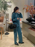 Autumn Winter Women Knitted Sets Loose Solid Hooded Sweater + Straight Wide Leg Pants Suits Lady Chic Warm Lounge Wears