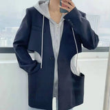 Loose Spring Blazer For Women Hooded Collar Long Sleeve Patchwork Colorblock Blazers Female Fashion Clothing