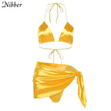 Summer Solid ColorBeach vacation Sets Wear Swimming Pool Comfortable Breathable Suit Strappy Skirt Sexy 2Two-piece
