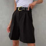 High Waisted Wide Leg Shorts Women Pocket Pleated 2022 Summer Casual Shorts Solid Straight Ladies Green Wide