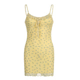 Desire Small Fresh Lotus Leaf Edge Spliced Ins Spice Girl Low Breast Broken Flower Sling Dress 2023 Summer New Style-Outfit