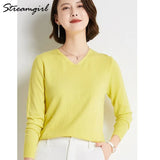 Women's Sweater 2021 White Jumper V Neck Ladies Winter Clothes Women Sweater Knitted Pullovers Sweaters For Women Fashion