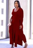 Plus Size Side Slit Long Shirt and Matching Pants 2pc