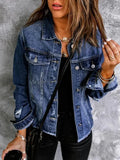 Autumn Denim Jacket Solid Women Streetwear Button Turn Down Collar Tops Jean Coat Ladies Straight Clothes Outfits-Outfit