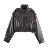 Women's Long-Sleeved Imitation Leather Short Jacket