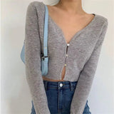 Spring V Neck Button Long Sleeve Sweaters Women Korean Style Thin Single Breasted Cardigans Lady Cropped
