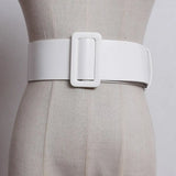 White Rectangular Buckle Split Long Wide Pu Leather Belt Personality Women New Fashion Tide All-match Spring 2022
