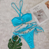 Toloer Crystal Diamond Bikini Hanging Neck Cross Strap Split Body Women's Swimsuit Beach Vacation Swimsuit New